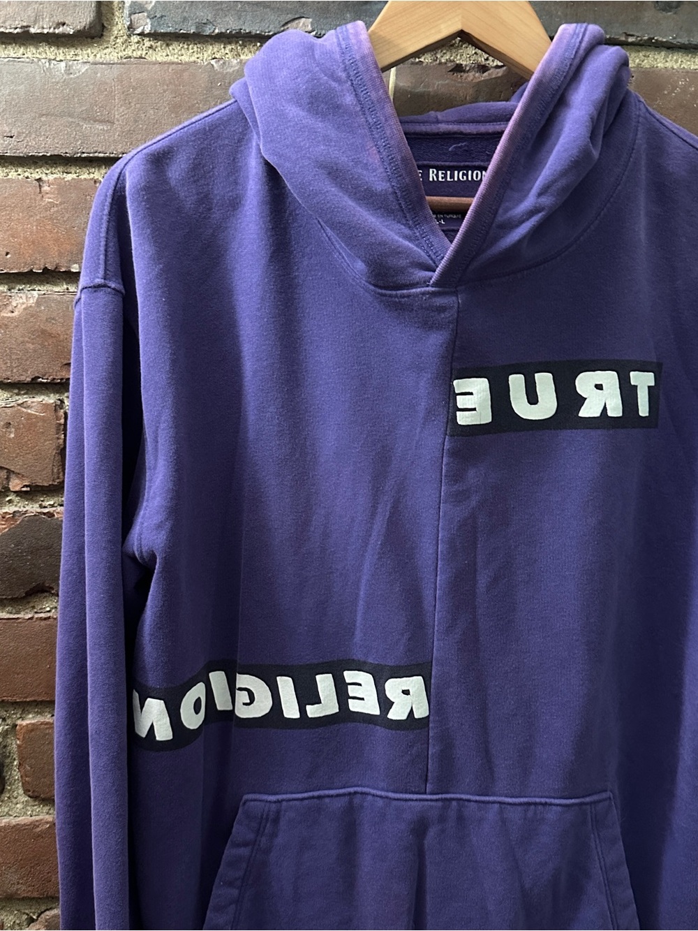 True Religion  | hoodie reversed white logo lettering across the front 44 bust